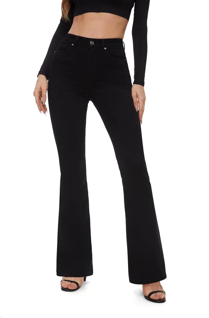 FLYING BANANA Women's High Waisted Butt Lifting Stretch Bootcut Jeans (Black, 14 Short)
