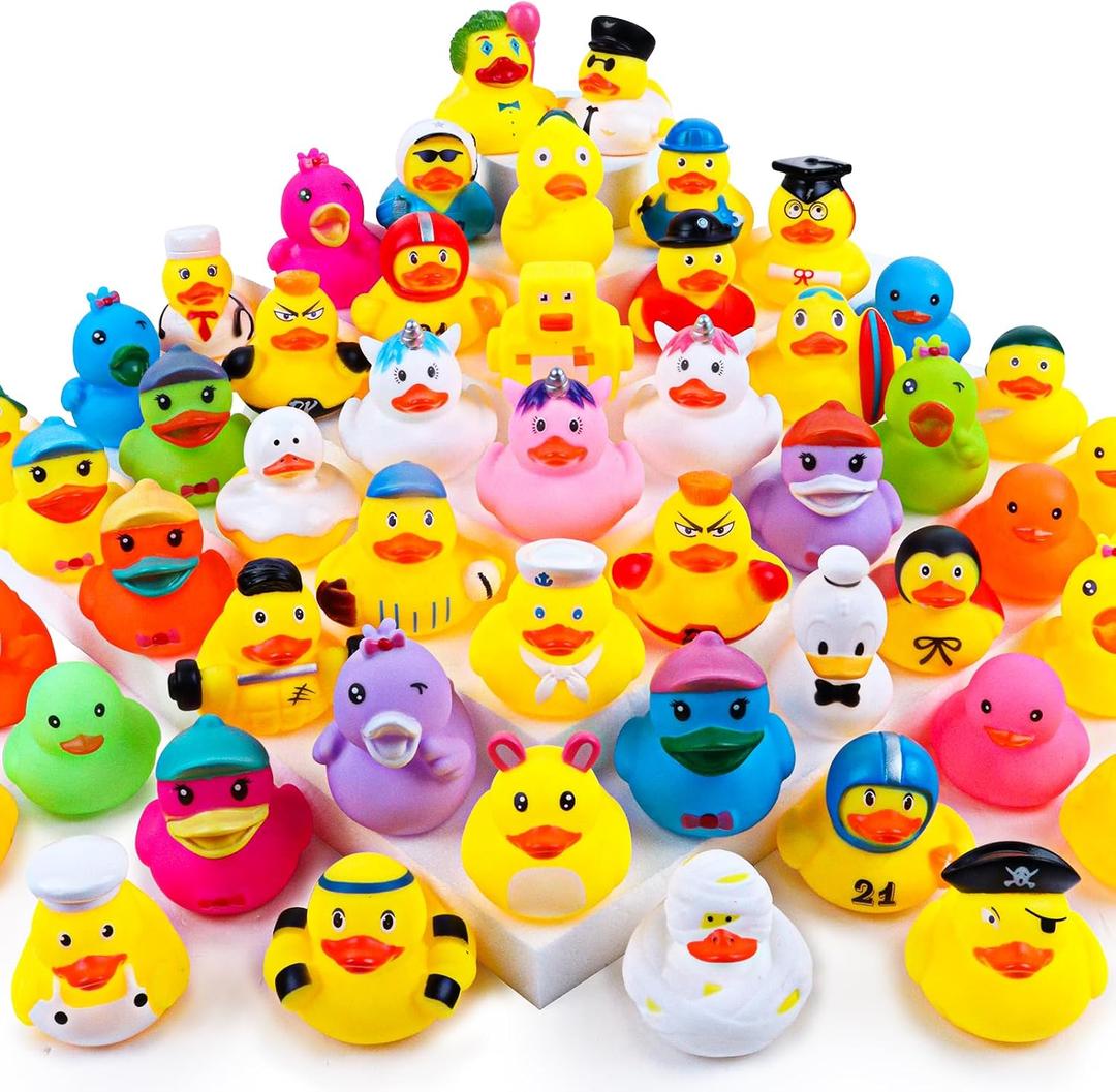 100PCS Rubber Ducks, Random Assortment Ducks Bulk, 2 Inch Mini Rubber Duckies for Toddler Bath Toys, Kids Bath Pool Toys Birthday Gifts Party Favors