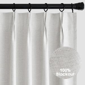 MIULEE Pinch Pleated Curtains Blackout 84 Inch Long, Linen Pinch Pleat Curtains with Hooks for Bedroom, Thermal Insulated Noise Reducing Light Blocking Living Room Window Drapes, 2 Panels, White