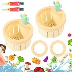 Upgraded Automatic Pressing Sink Filter, Cactus Sink Strainer, Kitchen Waste Collector Filter, Kitchen Accessories Sink Drain Stopper, and Cleaning Brush (2, Yellow2pcs+2Brush)