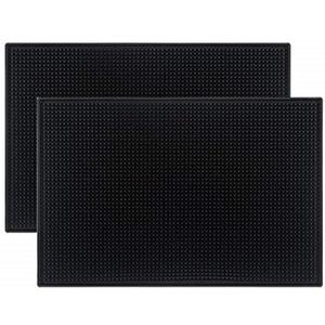 Tebery 2 Pack Black Bar Mat, 18" x 12" Rubber Dish Drying Mat for Countertop, Non Slip Cocktail Service Spill Mats for Bartending, Coffee Bar Mats Accessories for Home Kitchen