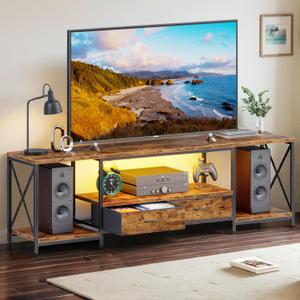 Television Stands for 80 Inches TV with Fabric Drawers, LED TV Console Table with Storage Shelves for Living Room, Bedroom, Entertainment Center 71" Rustic Brown
