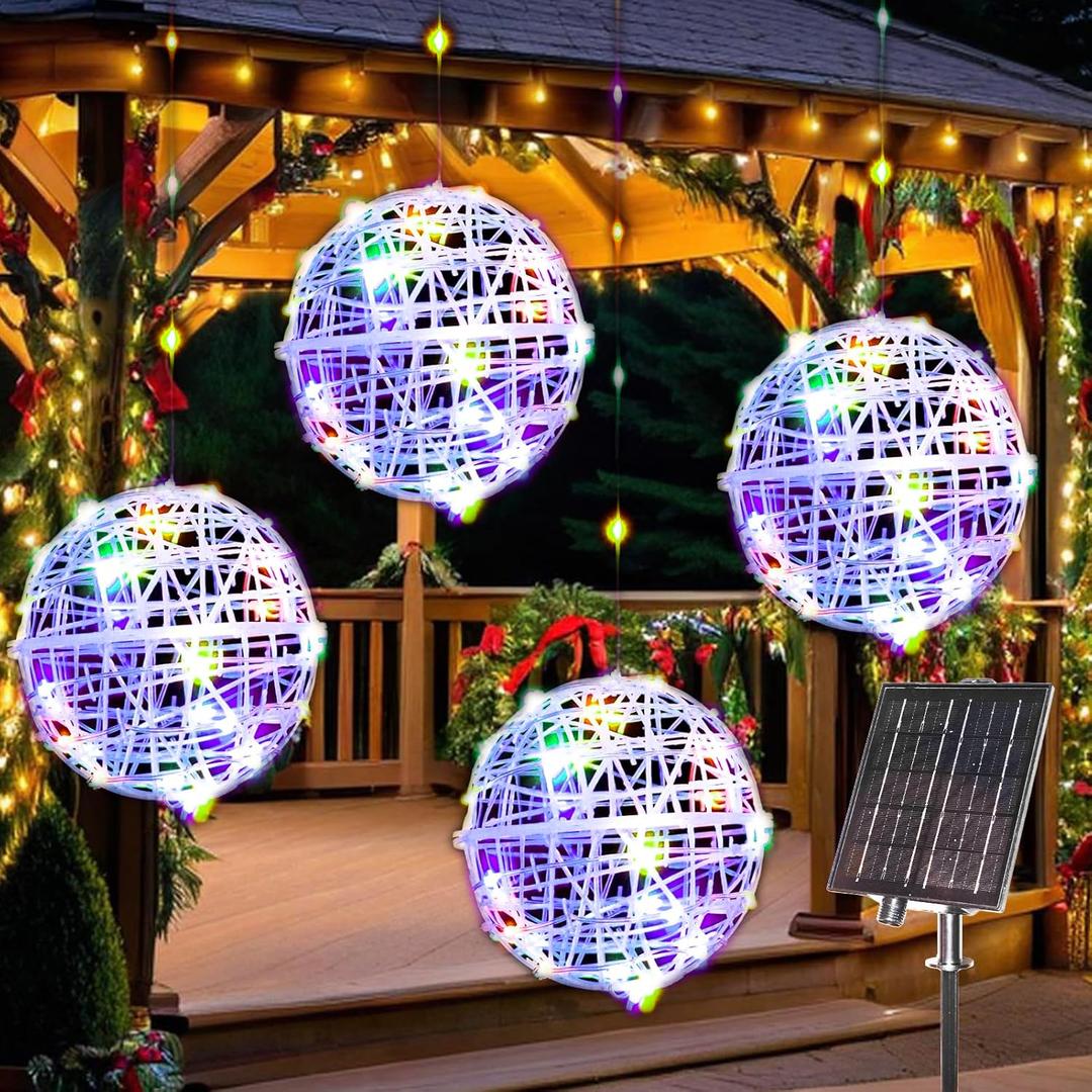 160LED Solar Christmas Ball Lights for Outdoor Trees Waterproof Globe String Lights with 8 Lighting Modes, Solar Sphere Lights, Holiday Decor for Tree Garden Porch (Multicolor, 4pc)