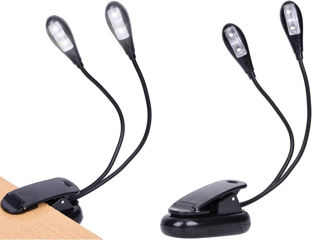 TEECOO 2 Pack Music Stand Light, Clip on Piano Light, USB and AAA Battery Operated, Eye Caring LED Book Lights, 2 Arm x 2 Brightness Levels, Ideal for Piano, Sheet Music, Orchestra, Guitar (Black)
