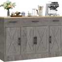 Shintenchi Buffet Cabinet with Storage,53.4" Large Kitchen Storage Cabinet with 3 Drawers and 4 Doors,Wood Farmhouse Buffet Sideboard with Adjustable Shelf for Kitchen Living Room, Gray (Open Compartment & 1 drawers & 2 doors, Grey)