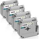 Compatible Label Tape Replacement for Brother P Touch M-Tape M-K131 MK131 M-K231 Work with Brother Ptouch PT-90 PT-M95 PT-45 PT-65, 0.47 Inch(12mm) 26.2 Feet(8m), Black on White/Clear, 4-Pack