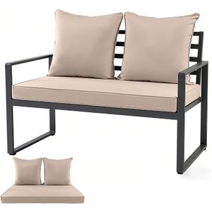 Outdoor Loveseat Cushion Set for Patio Couch/Sofa, 46 x 26 Inch Waterproof & Fade Resistant Patio Furniture Chiar Cushions with Removable Cover (Khaki, 46''Lx26''Wx4''H-Loveseat Cushion Set)