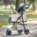 Carlson Pet Products Stroller, Includes 360 Degree Front Wheel Swivel, Rear Wheel Breaks, Reflective Trim, Mesh Panels, Umbrella and Mesh Canopy, Khaki (Khaki with Black Accents)