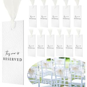 Clabby 12 Pack Reserved Chairs Hanging Signs with Ribbon for Wedding Reception Party Restaurant This Row Is Reserved Signs for Wedding Church Events Pews Chair(Light Nude)