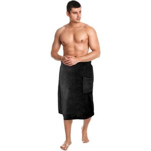 Tudomro 1 Pcs Men's Bath Wrap Towel X-Large Shower Adjustable Terry Body Spa Towel with Pocket After Shower Wrap for Men Gift Spa College Bath Dorm Room Gym (Black) 
