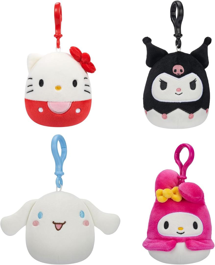 Squishmallows Original Sanrio 3.5-Inch Cinnamoroll, Hello Kitty, Kuromi, + My Melody 4-Pack  Official Jazwares Plush (Clips)