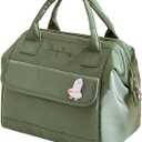 Kawaii Lunch Bag with Kawaii Pins - Aesthetic Reusable Insulated Lunch Tote Bag for Women, Green, Large