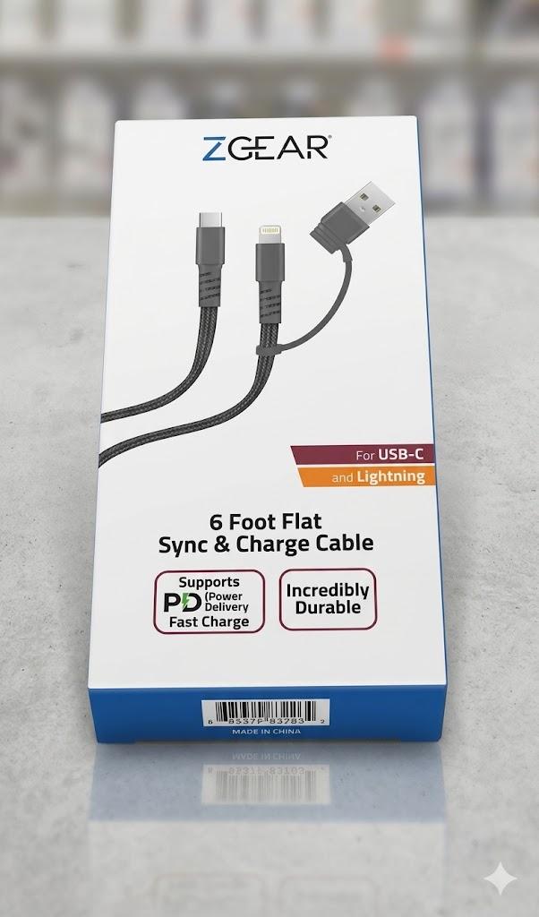 ZGear 6 Foot Flat Sync & Charge Cable For USB C To USB A