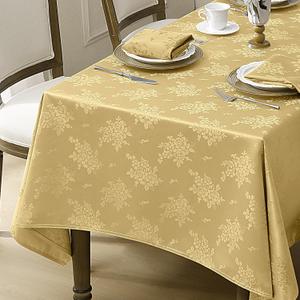 Romanstile Gold Christmas Jacquard Tablecloth - Rectangle Waterproof Damask Rose Floral Pattern Decorative Table Cloth, Heavy Weight Fabric Table Cover for Dining/Party/Holiday - 60 x 84 Inch
