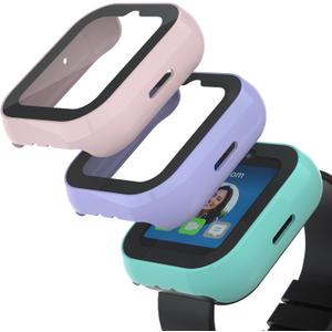 Compatible with Sync UP Kids Watch 2 Screen Protector, 3Pack Hard PC and Tempered Glass Case Cover for T-Mobile SyncUP Watch, Anti-Scratch and Touch Sensitive (Teal+Purple+SandPink)