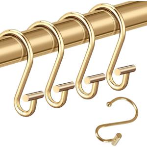 Actpe Decorative Shower Curtain Hooks Rust Proof for Bathroom, Metal, 12pcs Premium Rust Resistant Hooks Glide Shower Ring Hang Holder T Shape Hooks for Living Room (Gold)