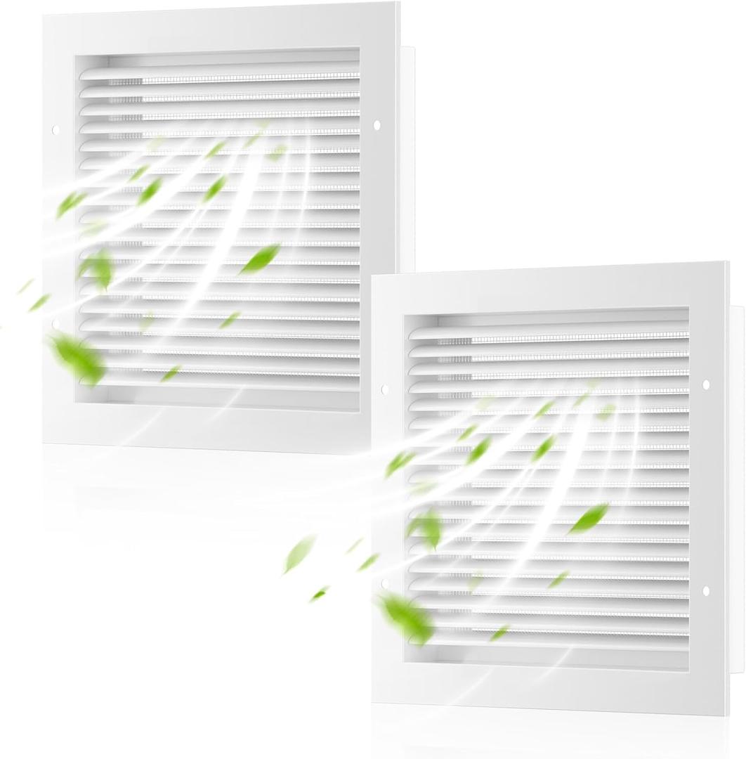 Hon&Guan 2 Pack 16" x 16" Aluminum Gable Vents with Screen for Houses, Louvered Wall Vent for Attic, Shed and Exterior Doors, 14.2" x 14.2" Vent Opening, White