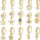 Bonuci 15 Pcs Dangle Nose Rings Hoops Heart Dangle Nose Rings Cartilage Earring Dangling Piercing Jewelry for Women(Gold)