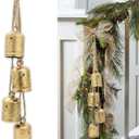 Vintage Gold Bells with Jute Hanging Rope Christmas Tree Decor Lucky Cow Bell Decorative Wall Hanging Decor Witch Bells for Crafts Door Hangers (Style 3)