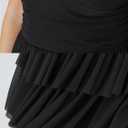 eoeoo Women's Sexy V Neck Ruffled Hem Mesh Sleeveless Ruched Spaghetti Strap Flowy Mini Dress (Black, S)