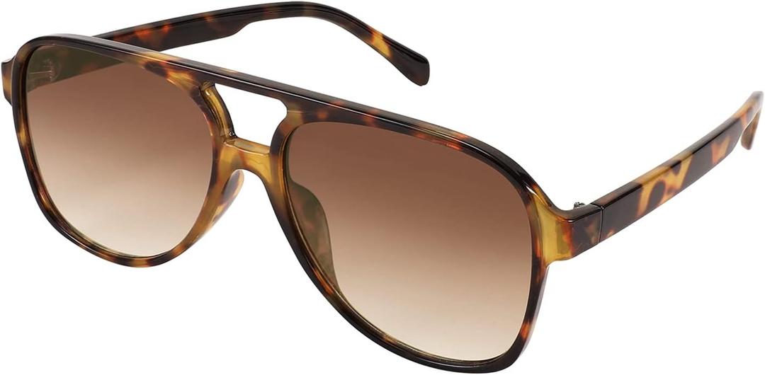 FEISEDY Vintage Retro 70s Plastic Aviator Sunglasses Women Men Classic Large Squared Frame B2751 (Leopard)