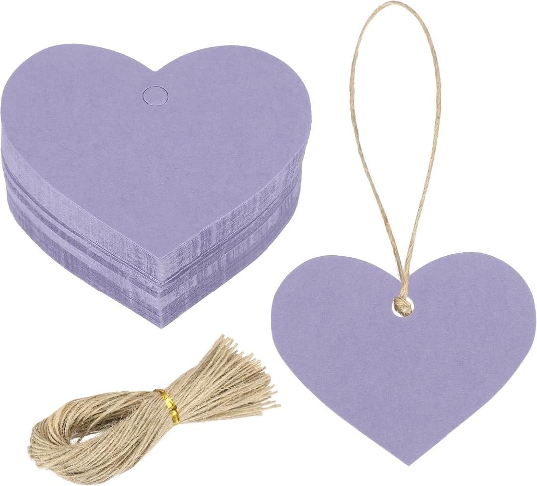 Generic 100Pcs Kraft Paper Gift Tags with String, 2.2 x 2.6 Inch Blank Hanging Labels Heart Shape Paper Labels Purple Gift Tags for Price Tags, Christmas, DIY Crafts