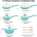 M MELENTA Pots and Pans Set Nonstick, 11pcs Kitchen Cookware Sets Induction Cookware, Ceramic Non Stick Cooking Set, Stay Cool Handle & Bamboo Kitchen Utensils, 100% PFOA Free, Turquoise