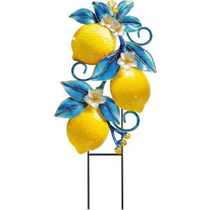 Amyhill Italian Capri Blue Lemon Outdoor Decoration, Summer Mediterranean Metal Garden Stake, Amalfi Coast Citrus Italy Lemon Yard Sign, Rustic Farmhouse Ornament for Summer Holiday Lawn Patio Decor