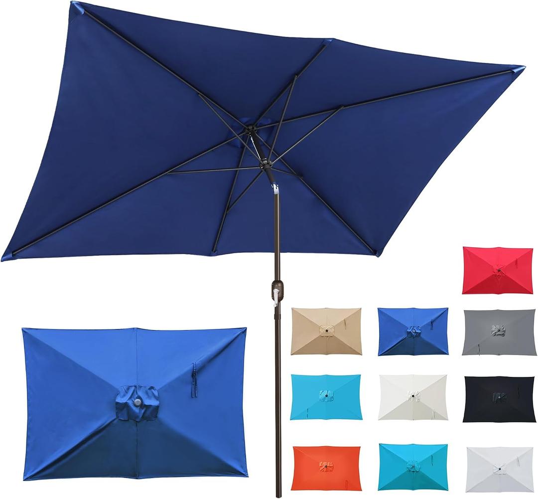 Blissun 10' Rectangular Patio Umbrella Outdoor Market Table Umbrella with Push Button Tilt and Crank (Navy Blue)