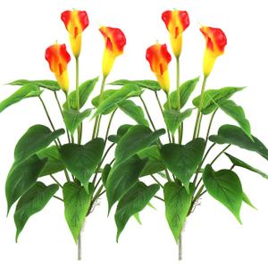 Beebel Artificial Flower 17 inches Calla Lily Silk Plant Fake Bonsai Flowers Greenery Plants for Indoor Outdoor Home Office Bedroom Table Centerpieces Party Decoration 2 Pack (Orange, 2)