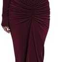 Womens Sexy Maxi Dress Long Sleeve Ruched Bodycon Turtleneck Club Party Casual Wedding Dresses (Small, Red)