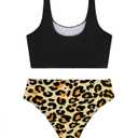 RoseSeek Girl's 2 Piece Striped Bowknot Swimsuit Set Bikini Sets (Brown)