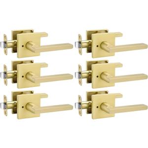 Goldenwarm Gold Door Handles Interior, Zinc Alloy Heavy Duty Brushed Gold Interior Door Handles for Bedroom Bathroom, Modern Square Privacy Door Levers (6 Pack)