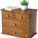 Oak Desk Organizer with Drawers, Durable Wooden Desktop Storage Box with Metal Handles & Non-Slip Silicone Pads, 4 Drawer Tabletop Organizer for Office, Bedroom, Bathroom, Vanity, and Makeup  Walnut