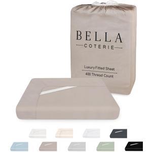 Bella Coterie Queen Size Fitted Sheet Only | Luxury Bamboo Viscose | 100% Organically Grown | Ultra Soft | Cooling for Hot Sleepers | 18" Deep Pocket [Dune]