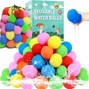 BEFANS 60 Pcs Reusable Water Balls, Reusable Water Balloons for Outdoor Toys and Games, Water Toys for Kids and Adults Boys and Girls - Summer Toys Ball for Pool and Backyard Fun