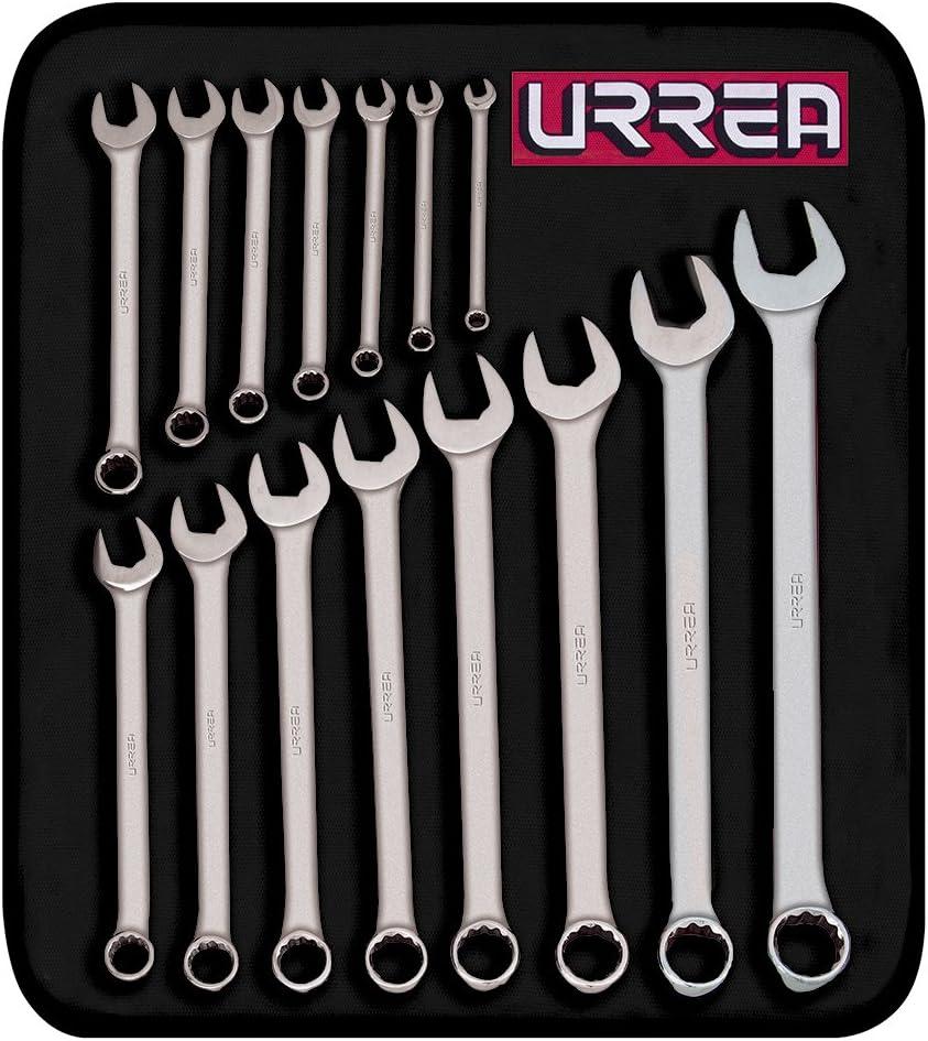 Urrea 1200FMA 12 Pt. Combination Wrench Set, Satin, 15Piece