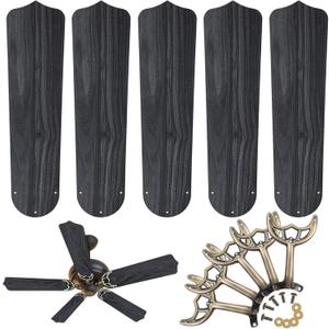 Yaocom 5 Sets 42 Inch Ceiling Fan Replacement Blades and Blade Arms, 5 Replacement Fan Blades and 5 Blade Arms with Mounting Hardware for Bedroom Patio Living Room(Black Oak)