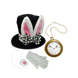 4E's Novelty 4Pcs Set Costume Accessory Set for White Rabbit Costume for Adult Women Men, Halloween Costume, Tea Party Dress Up