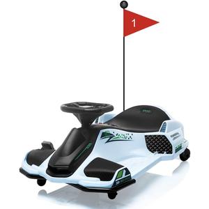 GarveeLife 24V Ride On Drift Car for Kids,7Ah Battery 180W Brushless Quieter Motor Electric Drifting Go-Kart for Rider Up to 110 LBS, with Music,Front+Tail Led Light,Low-Power Alarm for 8+ Toy, White