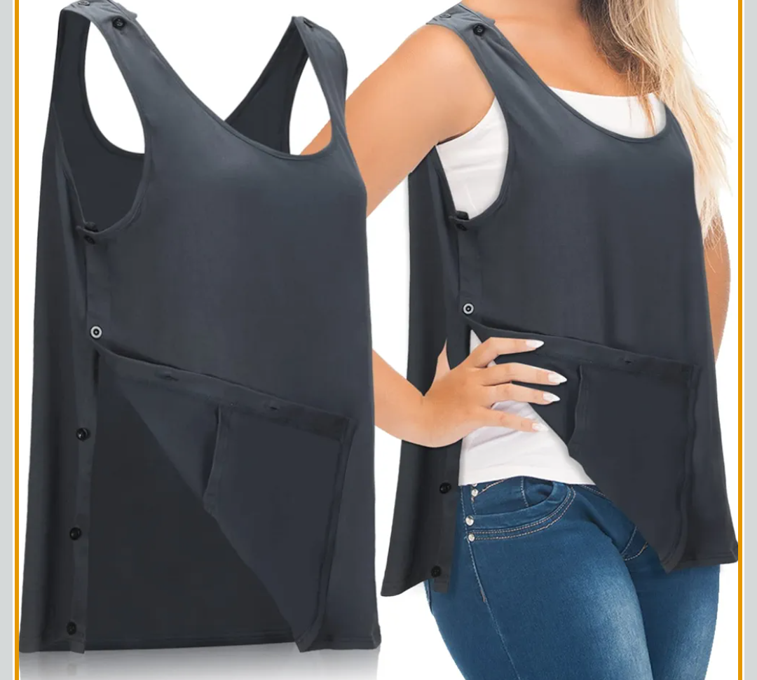 Jiuguva Mastectomy Recovery Tank Top with Drain Pocket Adjustable Hold Drainage Tube Surgical Recovery Tank Top with Pocket L