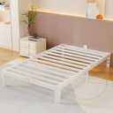 White 10 Inch Twin Bed Frames, Metal Bed Frame Twin Size with Anti-Slip Baffles, No Box Spring Needed, Rounded Corner Legs, Heavy Duty Steel Platform Support, Noise Free, Storage Space