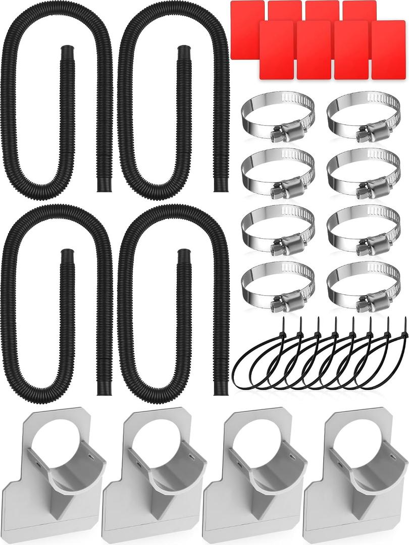 Weysat 4 Sets Pool Pump Replacement Hose for Above Ground Pools 1.25" Diameter Replacement Hose 59" Long and Pool Pipe Holders Compatible with Filter Pumps 330, 530, 1000 GPH (Black)