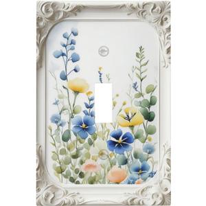 Decorative Art Style Light Switch Cover,Relief Flower Frame Pattern, Single Toggle Wall Plate, Decorative Electrical Switchplate for Home Decoration