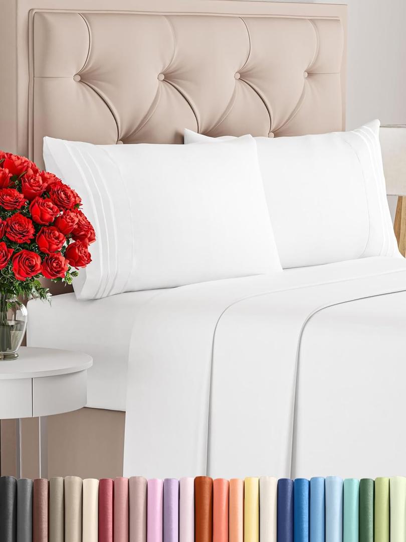 King Size 4 Piece Sheet Set - Comfy Breathable & Cooling Bed Sheets Set - Hotel Luxury Bedding for Women, Men, Kids & Teens - Deep Pockets, Easy Secure Fit, Soft and Wrinkle Free - Oeko-Tex - White
