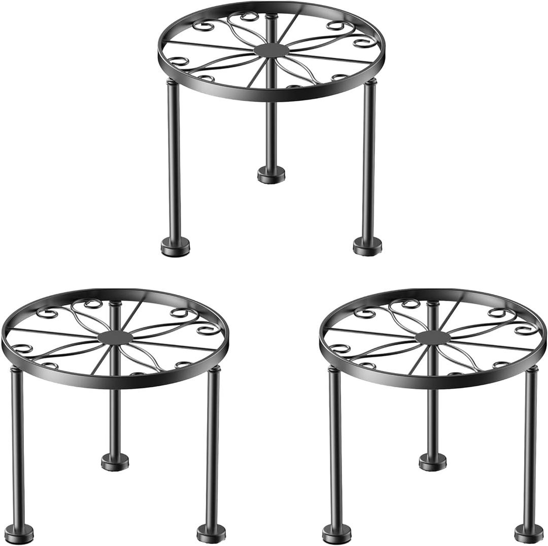 3 Pack Metal Plant Stands, Small Flower Pot Stand for Garden Home, Anti-rust Round Plant holders Display Shelf for Indoor/Outdoor