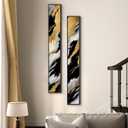 Large Framed Neutral Abstract Vertical Wall Art Decor for Hallway, 2 Piece, 8"W x 56"H x 2Pcs