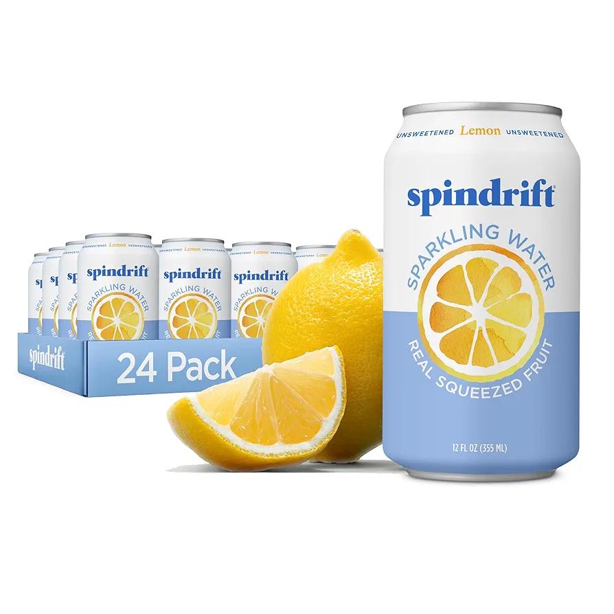 Spindrift Sparkling Water, Lemon Flavored, Made with Real Squeezed Fruit, 12 Fl Oz Cans, Pack of 24 (Only 3 Calories per Can), Best By 17 Jul 2026