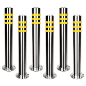 Safety Bollard,6 Pack,31.5" Stainless Steel 24 Anchors with Reflective Tape | OD 3.15",Wall 0.35",High-Intensity Reflective TapeWind Resistant,IP67 Waterproof,For Traffic Control,Driveway,Parking Areas