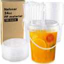 10 Pack 34oz Plastic Cups with Lids and Straws, Disposable Iced Coffee Cups with Lids,Sturdy & Food Safe Drink Buckets for Cold/Hot Drinks,Smoothies, Fruit Drinks Cups Summer Beverages,Bar/Beach Party